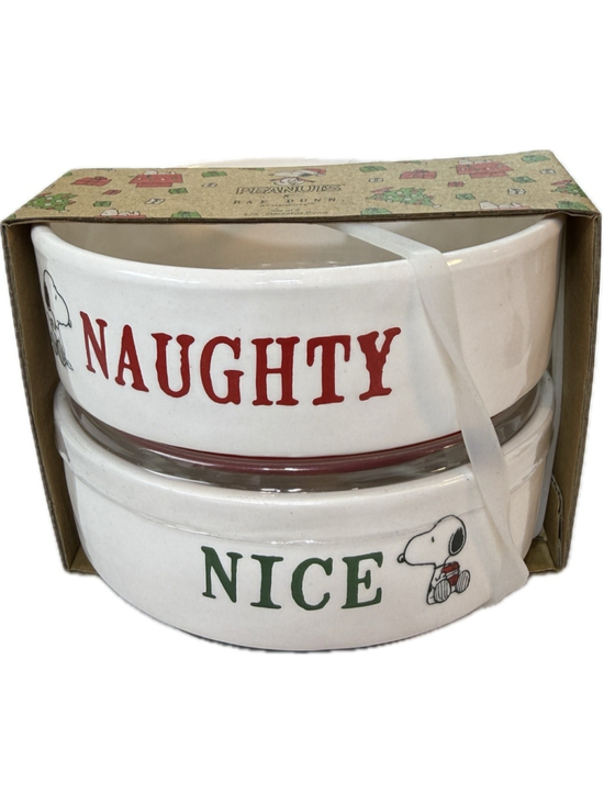 Rae Dunn Other - Rae Dunn Peanuts Snoopy Naughty Nice Dog Bowls Set Christmas Pet Feeding Dish